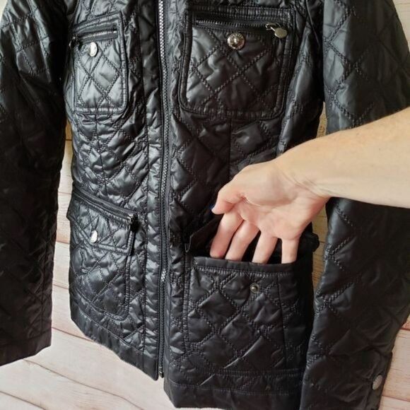 Laundry by Shelli Segal Quilted Zip Front Jacket Hood Animal Print Women's XS - Picture 4 of 13